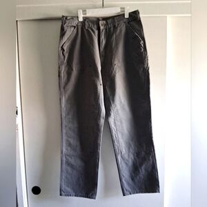 Vintage Carhartt Double Knee Gray Canvas Cotton Workwear Pants 34x32
